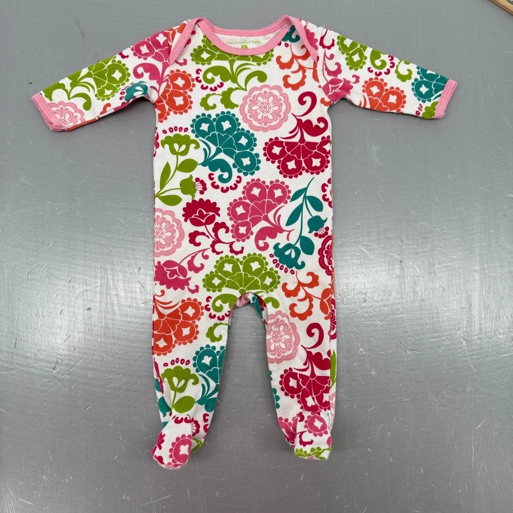 Vera Bradley Baby Floral Footed Sleeper Pink Green White 0-3 Months Cotton‎
